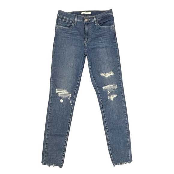 Levi 720 High Rise Super Skinny Raw Hem Destroyed Jeans. Blue Size 30 #801 - Picture 4 of 12